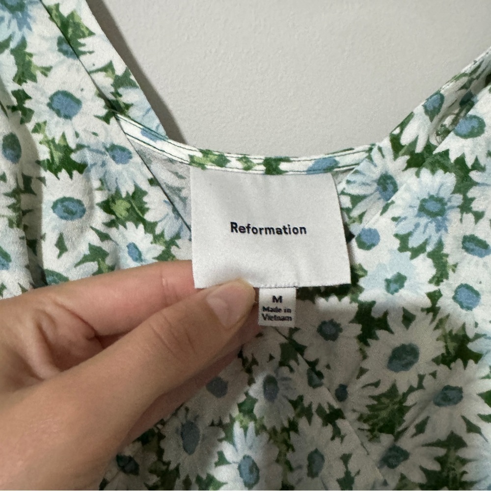 Reformation Beauden Sleeveless V Neck Crepe Midi Dress White Green Floral M - Picture 7 of 9